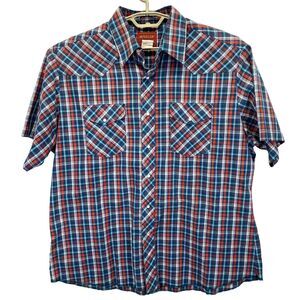 Rustler Men's Short Sleeve Shirt XL Vintage Long Tail Pearl Snap Cotton Blend